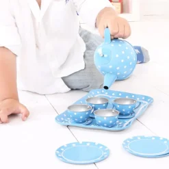 Blue Polka Dot Tin Tea Set