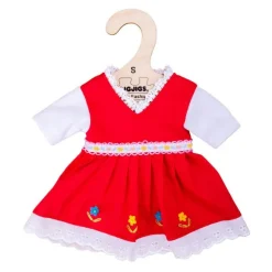 Red Dress with Floral Trim (for Size Small Doll)