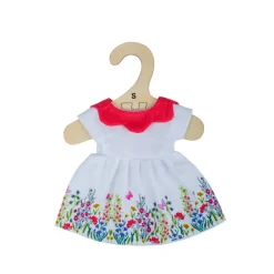White floral dress with red collar (for Size Small Doll)
