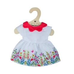 White floral dress with red collar (for Size Medium Doll)